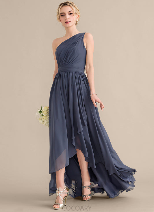 Neckline Silhouette Length CascadingRuffles A-Line Fabric One-Shoulder Embellishment Asymmetrical Deanna A-Line/Princess Sleeveless Bridesmaid Dresses