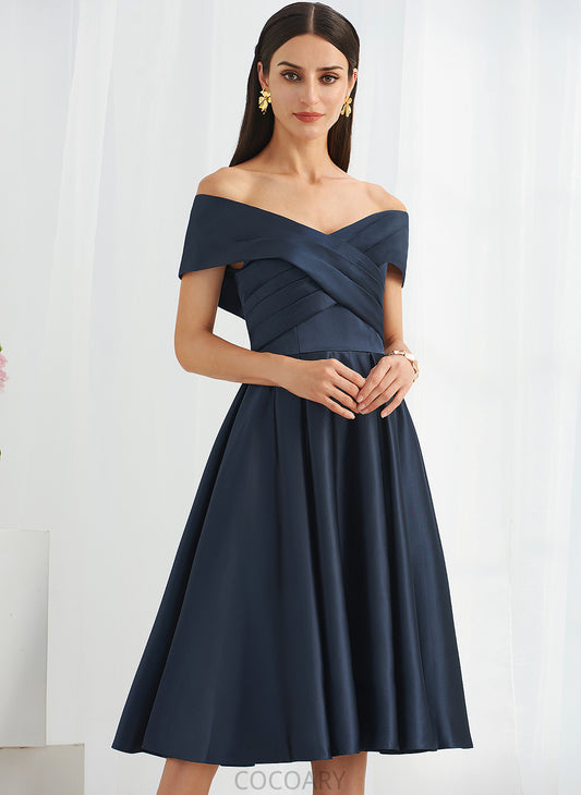 A-Line Knee-Length Pockets Off-the-Shoulder Length Silhouette Neckline Embellishment Fabric Kirsten A-Line/Princess Natural Waist Bridesmaid Dresses