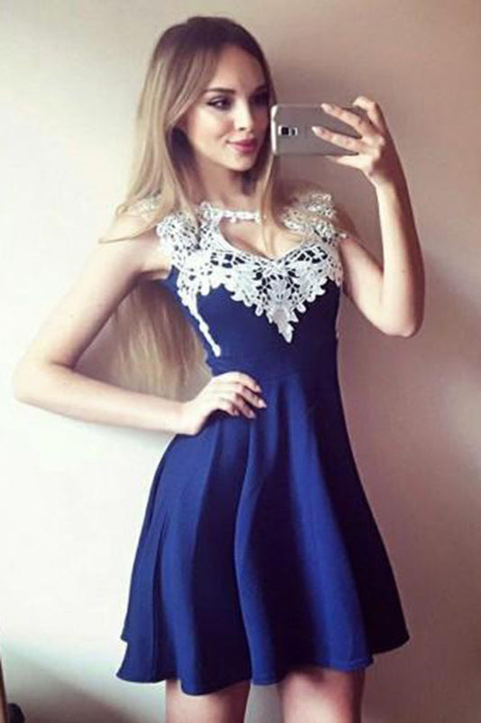 Sexy Chiffon Lace Short A-line Knee Length Homecoming Dresses