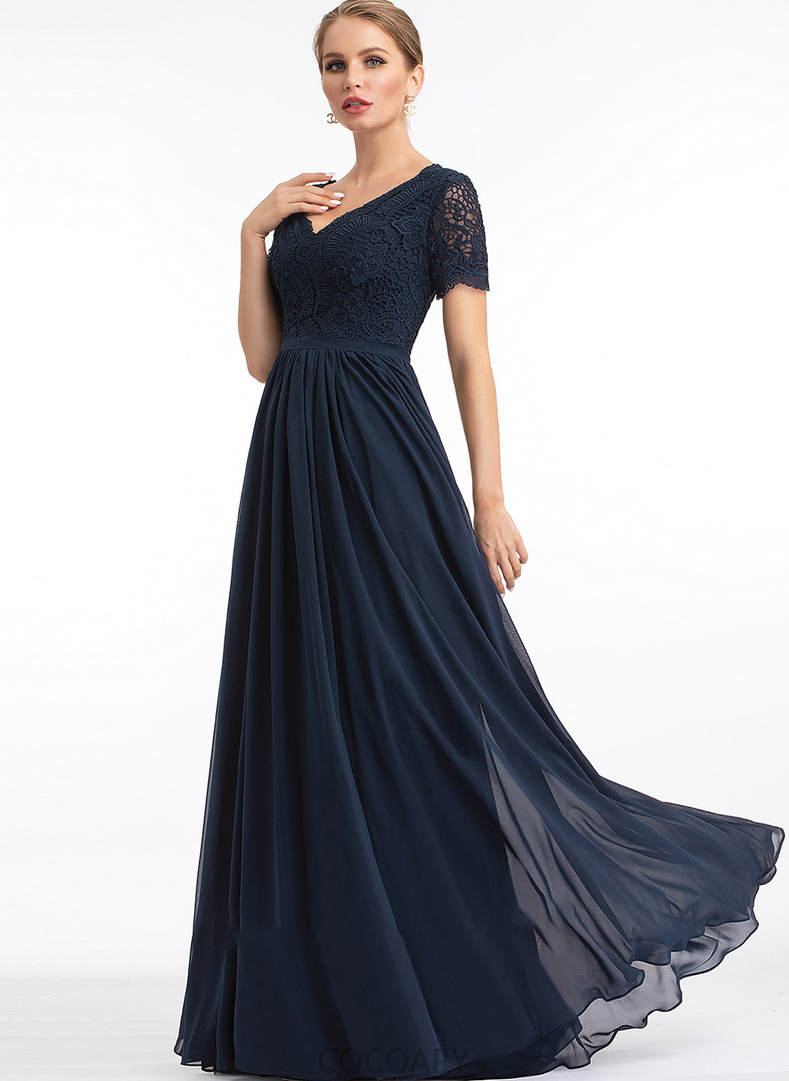 A-Line Fabric Sleeve Silhouette V-neck Neckline Lace Length Floor-Length Jakayla Sleeveless Sheath/Column Bridesmaid Dresses