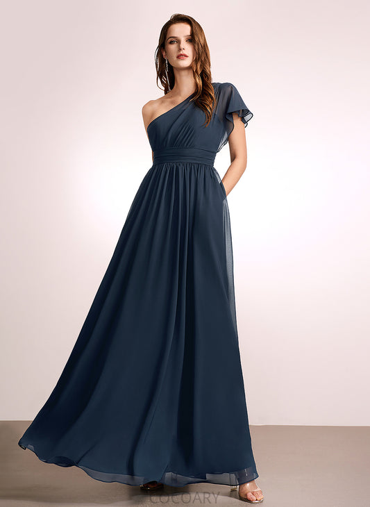 Silhouette A-Line Neckline Length Embellishment One-Shoulder Fabric Ruffle Floor-Length Desirae A-Line/Princess Sleeveless Bridesmaid Dresses