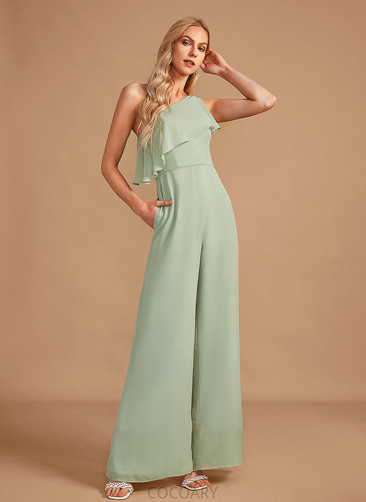 Neckline Floor-Length Length Embellishment Ruffle One-Shoulder Fabric Straps Vivien Natural Waist Floor Length Spaghetti Staps Bridesmaid Dresses