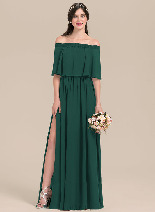 Length Floor-Length A-Line Embellishment Neckline Off-the-Shoulder Fabric SplitFront Silhouette Gladys A-Line/Princess Sleeveless Bridesmaid Dresses