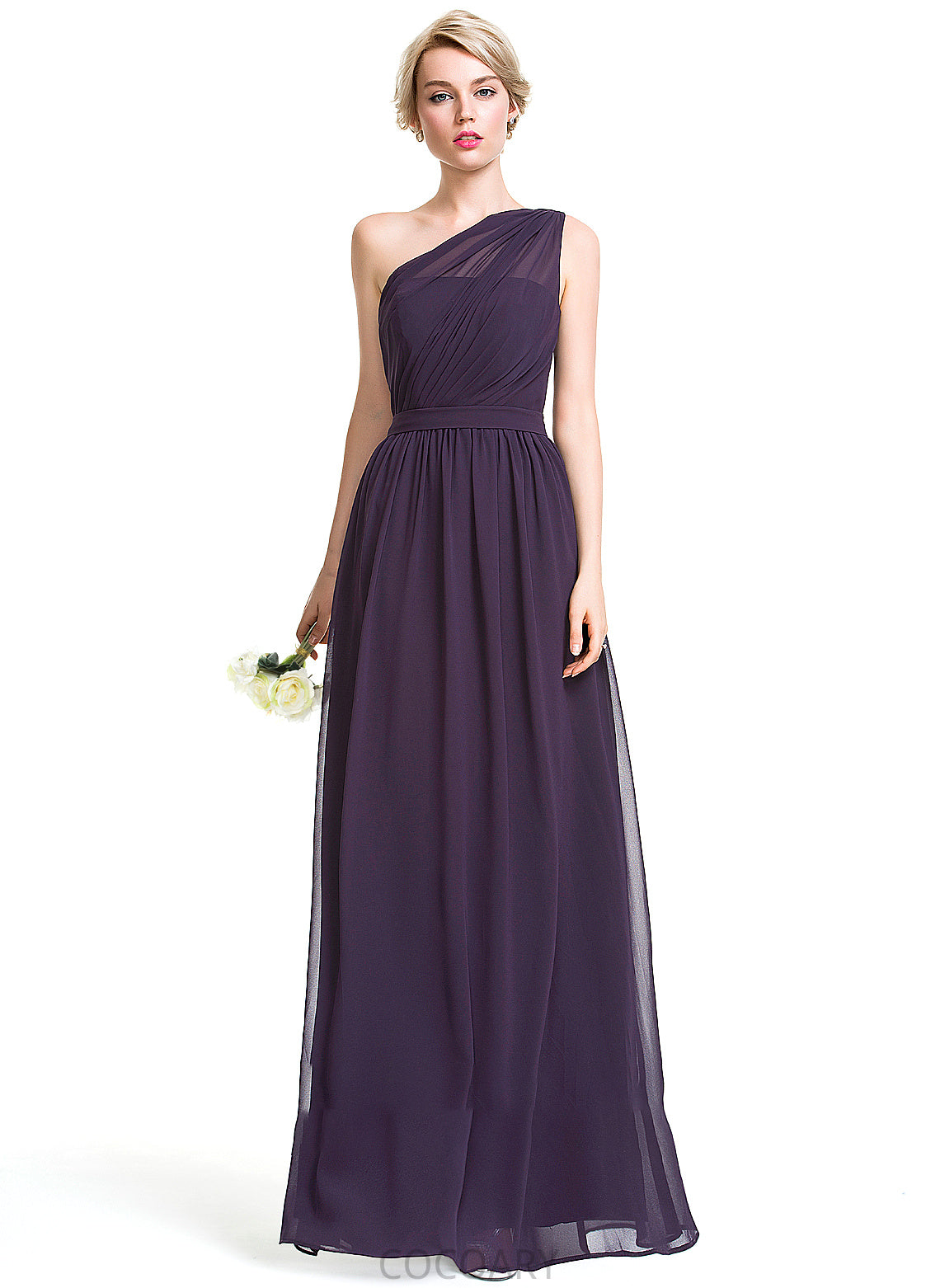 Length A-Line Neckline Ruffle Floor-Length One-Shoulder Silhouette Embellishment Fabric Sydney Sleeveless A-Line/Princess Bridesmaid Dresses