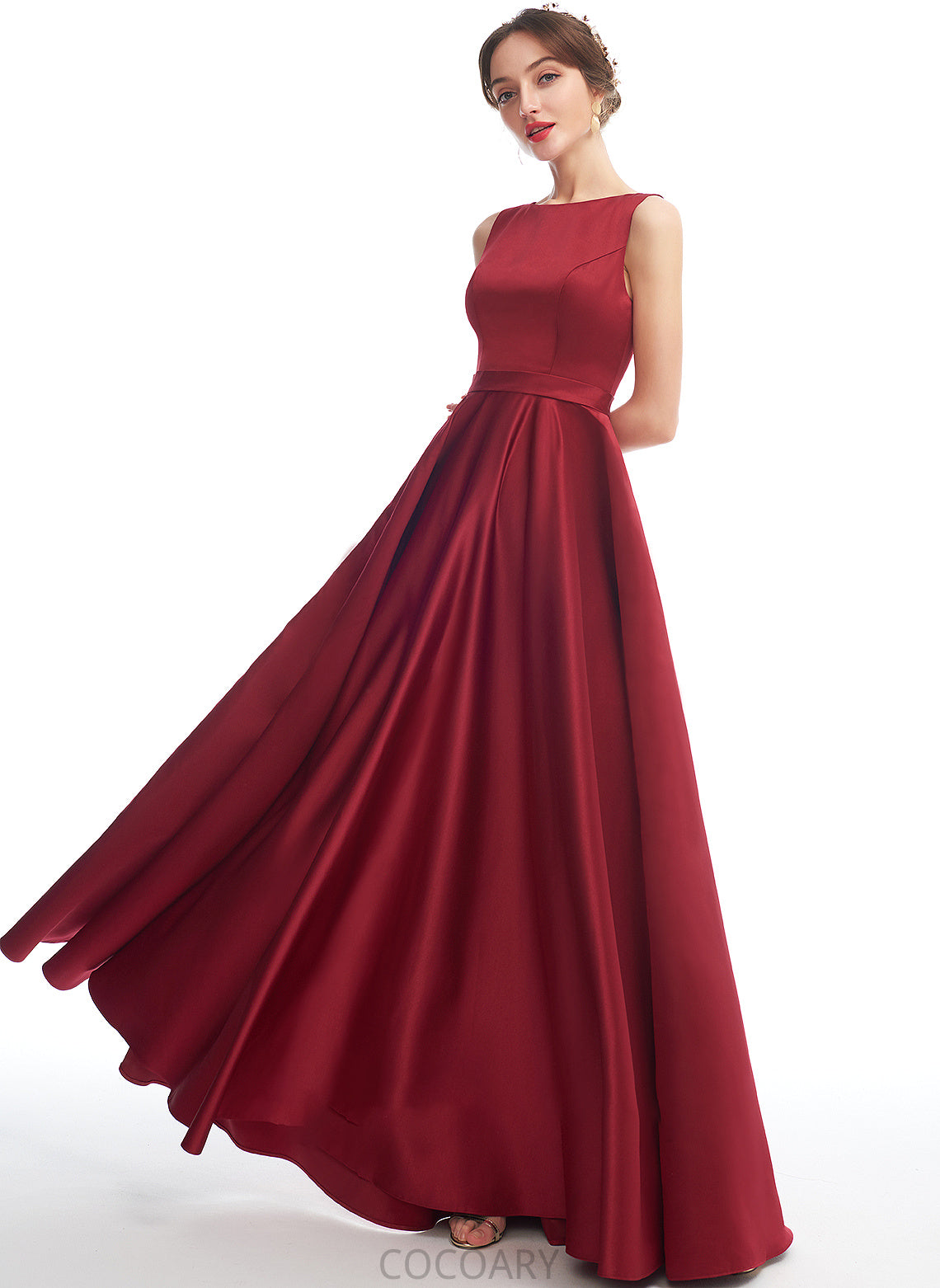 Satin Straps Length A-Line Floor-Length ScoopNeck Fabric Silhouette Neckline Adriana Spaghetti Staps Natural Waist Bridesmaid Dresses