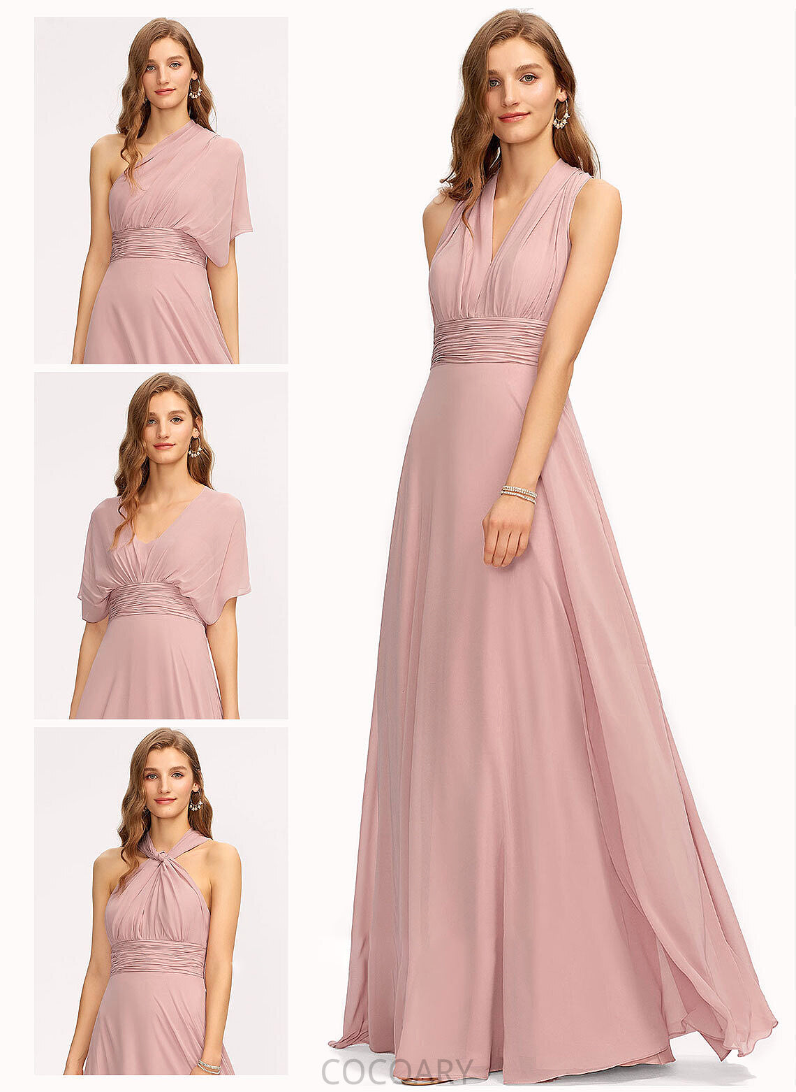 One-Shoulder Floor-Length Ruffle Fabric Embellishment Neckline Halter A-Line V-neck Length Silhouette Julissa Bridesmaid Dresses