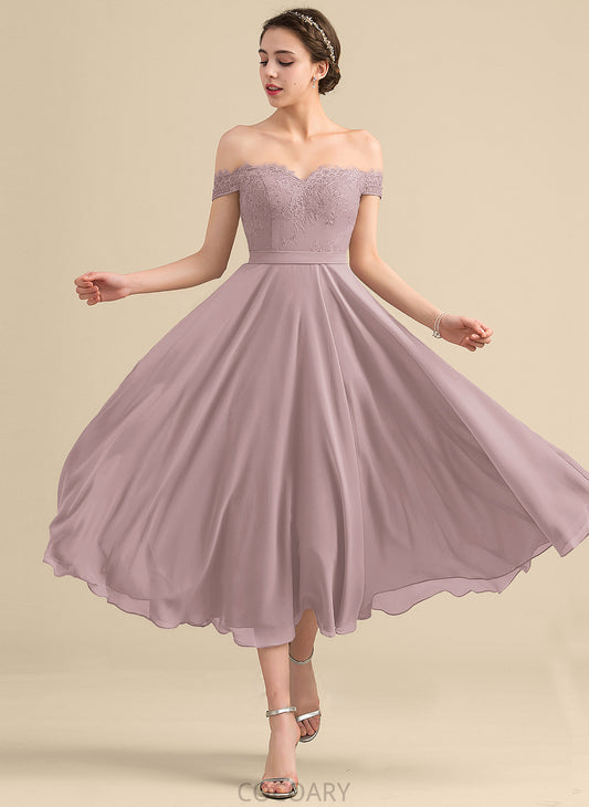 Silhouette Sequins Embellishment Fabric Off-the-Shoulder A-Line Length Tea-Length Neckline Beading Irene V-Neck Bridesmaid Dresses