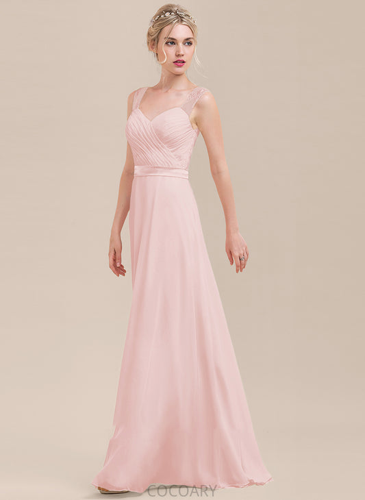 Sweetheart Floor-Length Length Embellishment Neckline Ruffle A-Line Silhouette Fabric Aleah Natural Waist V-Neck Bridesmaid Dresses