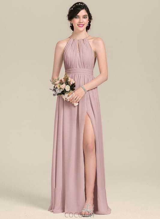 Fabric Floor-Length Length A-Line Silhouette Neckline Embellishment ScoopNeck Bow(s) SplitFront Ruffle Sidney Bridesmaid Dresses