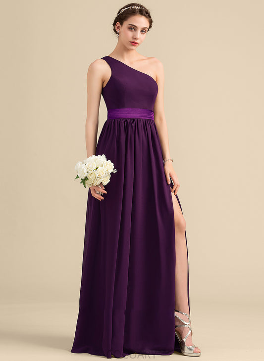 Silhouette SplitFront A-Line Floor-Length Neckline Length One-Shoulder Embellishment Ruffle Fabric Audrey A-Line/Princess Bridesmaid Dresses