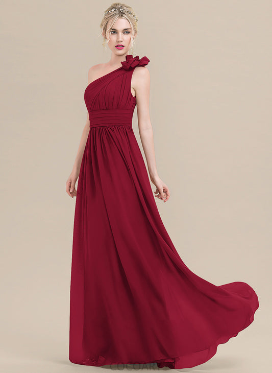 One-Shoulder Neckline Ruffle Floor-Length Flower(s) Length Fabric A-Line Embellishment Silhouette Willa A-Line/Princess Bridesmaid Dresses