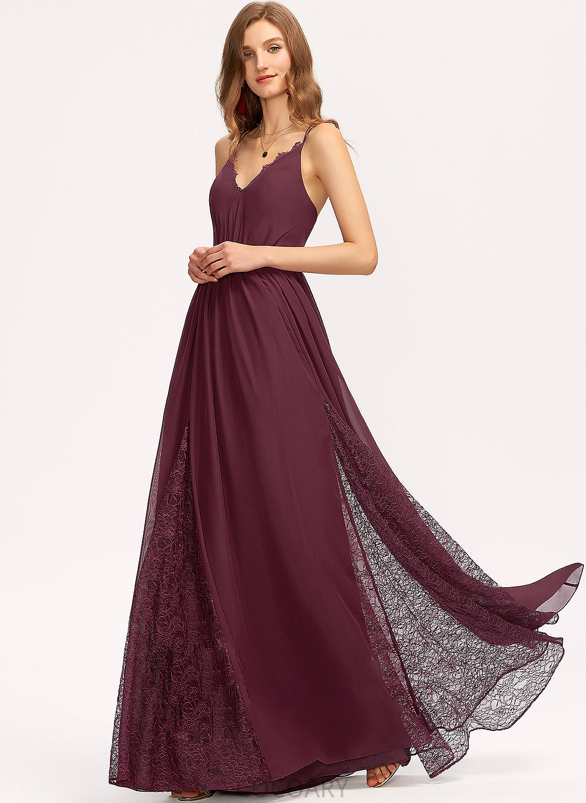 Straps Floor-Length Lace V-neck Length Fabric A-Line Silhouette Neckline Melissa A-Line/Princess Scoop Bridesmaid Dresses