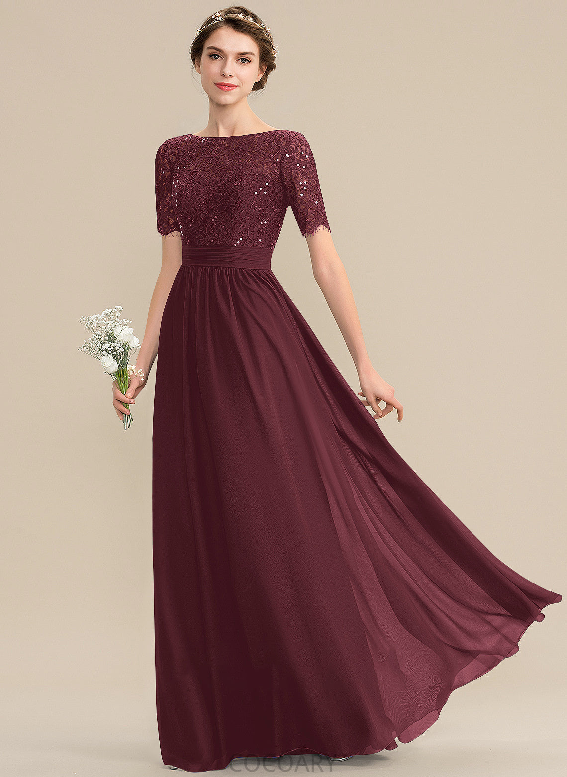 Length Fabric Sequins Embellishment Floor-Length A-Line Silhouette ScoopNeck Neckline Sarahi Sleeveless A-Line/Princess Bridesmaid Dresses