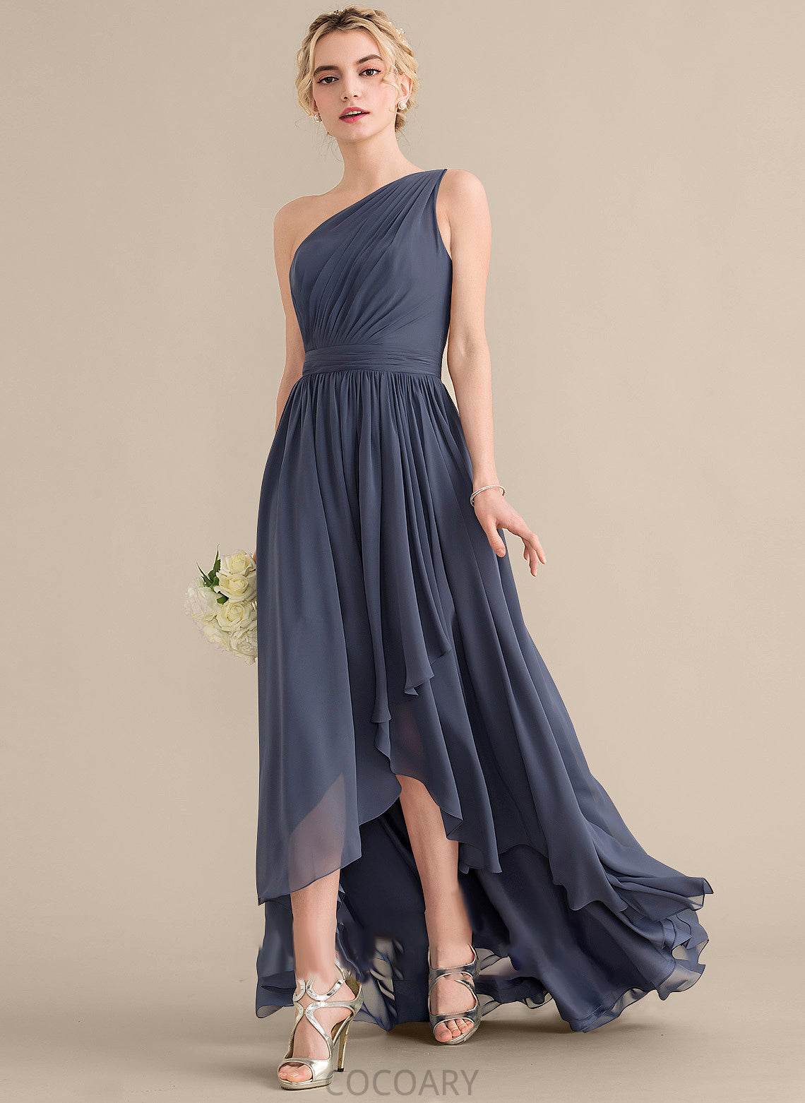 Asymmetrical Embellishment Fabric Silhouette Neckline Length A-Line One-Shoulder CascadingRuffles Lexie Sleeveless Natural Waist Bridesmaid Dresses