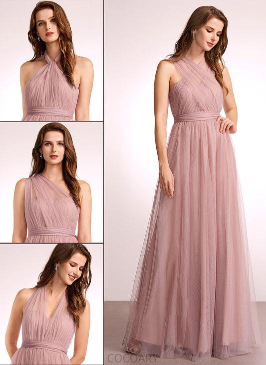 Straps Floor-Length A-Line Neckline Tulle Off-the-Shoulder One-Shoulder Fabric V-neck Silhouette Length Jaidyn Bridesmaid Dresses