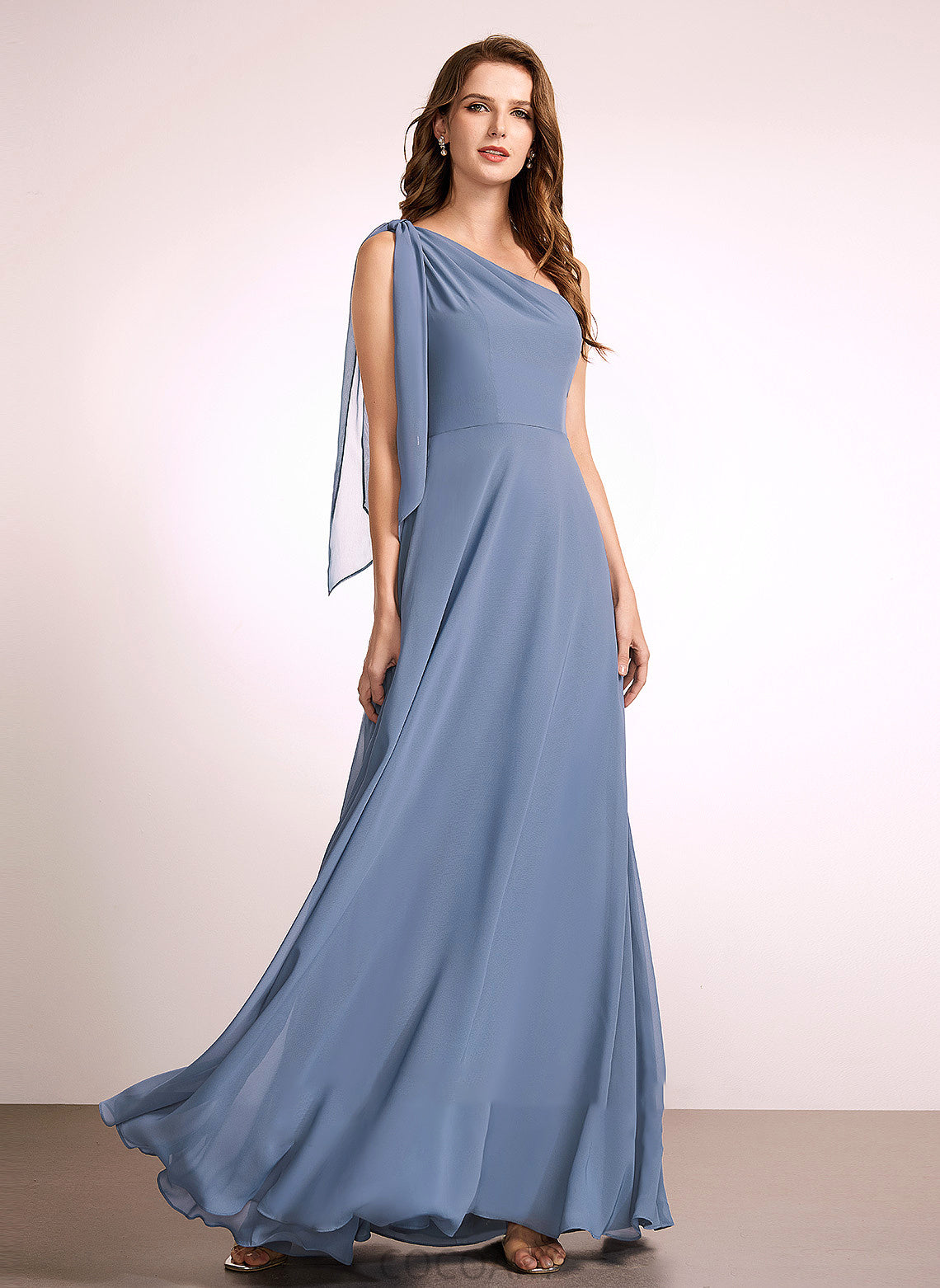 One-Shoulder Neckline Embellishment Length A-Line Silhouette Floor-Length Bow(s) Fabric Mariana Floor Length V-Neck Bridesmaid Dresses