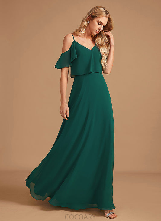 Embellishment Fabric V-neck Silhouette Neckline Length Floor-Length Ruffle A-Line Kamila Sleeveless Floor Length Bridesmaid Dresses