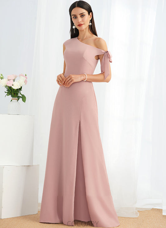 Floor-Length Fabric Embellishment Silhouette A-Line One-Shoulder Length Neckline Bow(s) Ruth Sleeveless Floor Length Bridesmaid Dresses