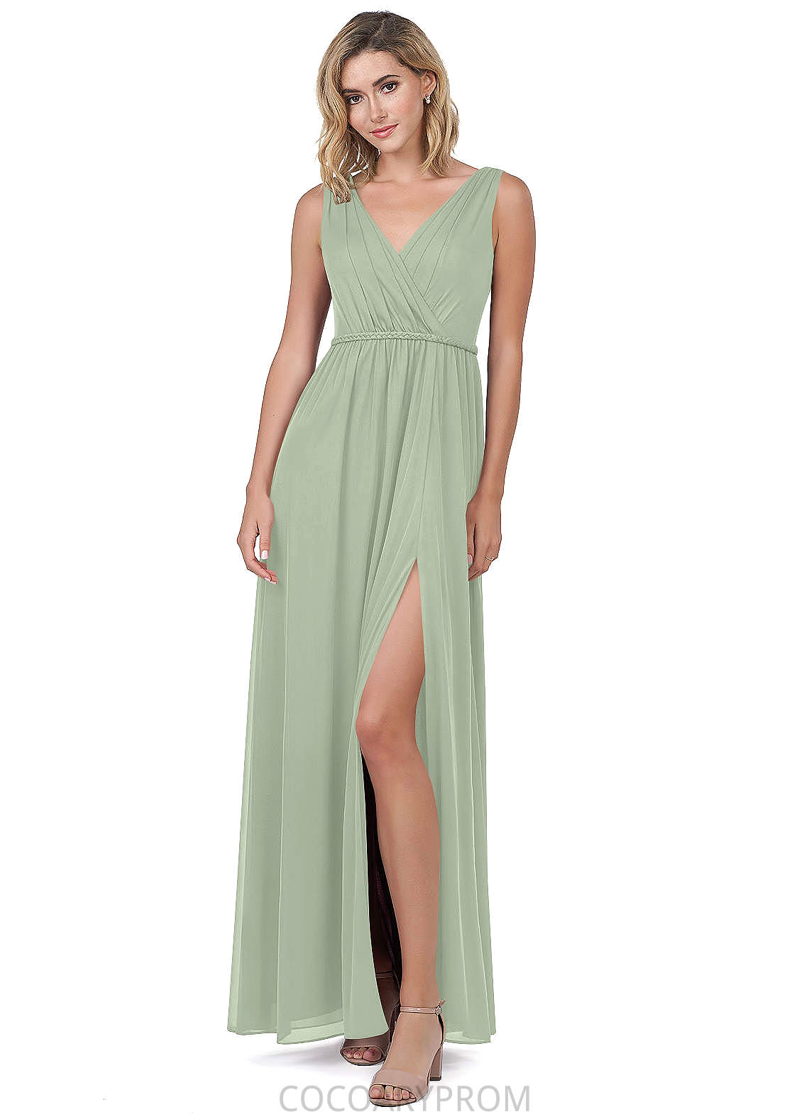 Haleigh Floor Length Natural Waist Sleeveless A-Line/Princess V-Neck Bridesmaid Dresses