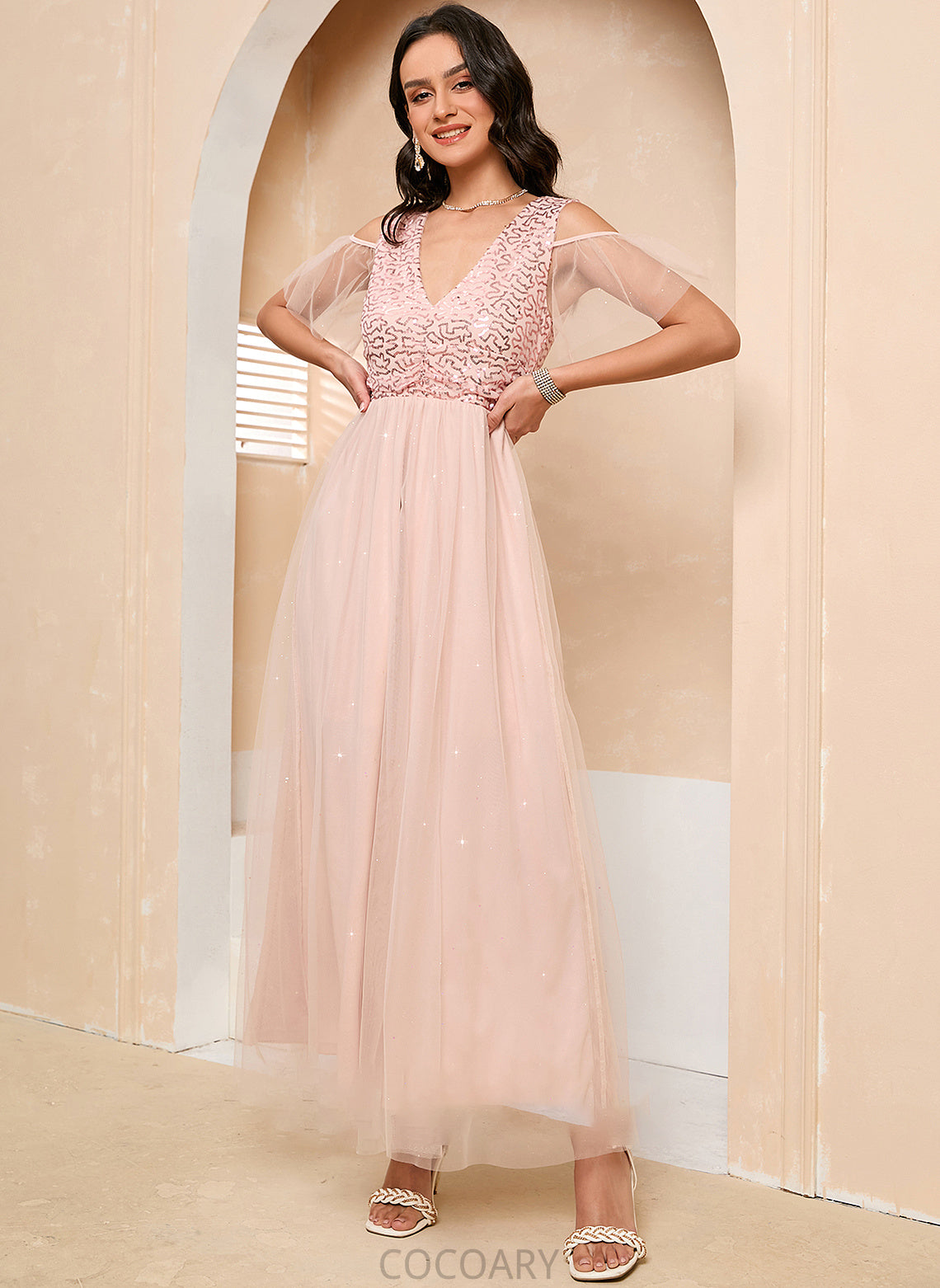 Length Fabric Tulle Silhouette V-neck Neckline A-Line Straps Ankle-Length Denise Natural Waist A-Line/Princess Bridesmaid Dresses