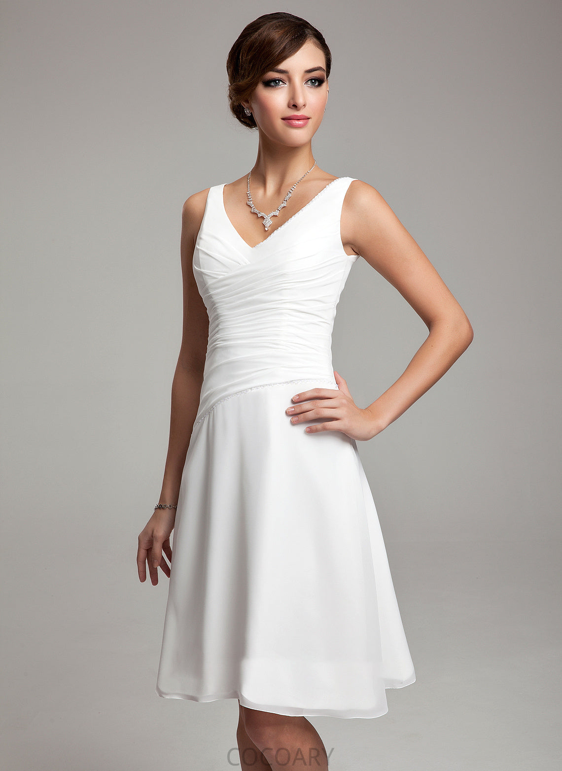 V-neck Length Knee-Length A-Line Sequins Embellishment Beading Ruffle Neckline Fabric Silhouette Rose Bridesmaid Dresses