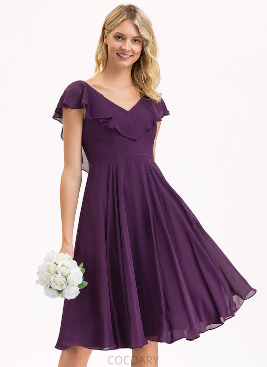 Embellishment Fabric Neckline A-Line Silhouette Length V-neck CascadingRuffles Knee-Length Adison Sleeveless Knee Length Bridesmaid Dresses