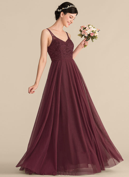 Length Silhouette V-neck A-Line Floor-Length Neckline Straps Lace Tulle Fabric Skyla Floor Length Bridesmaid Dresses