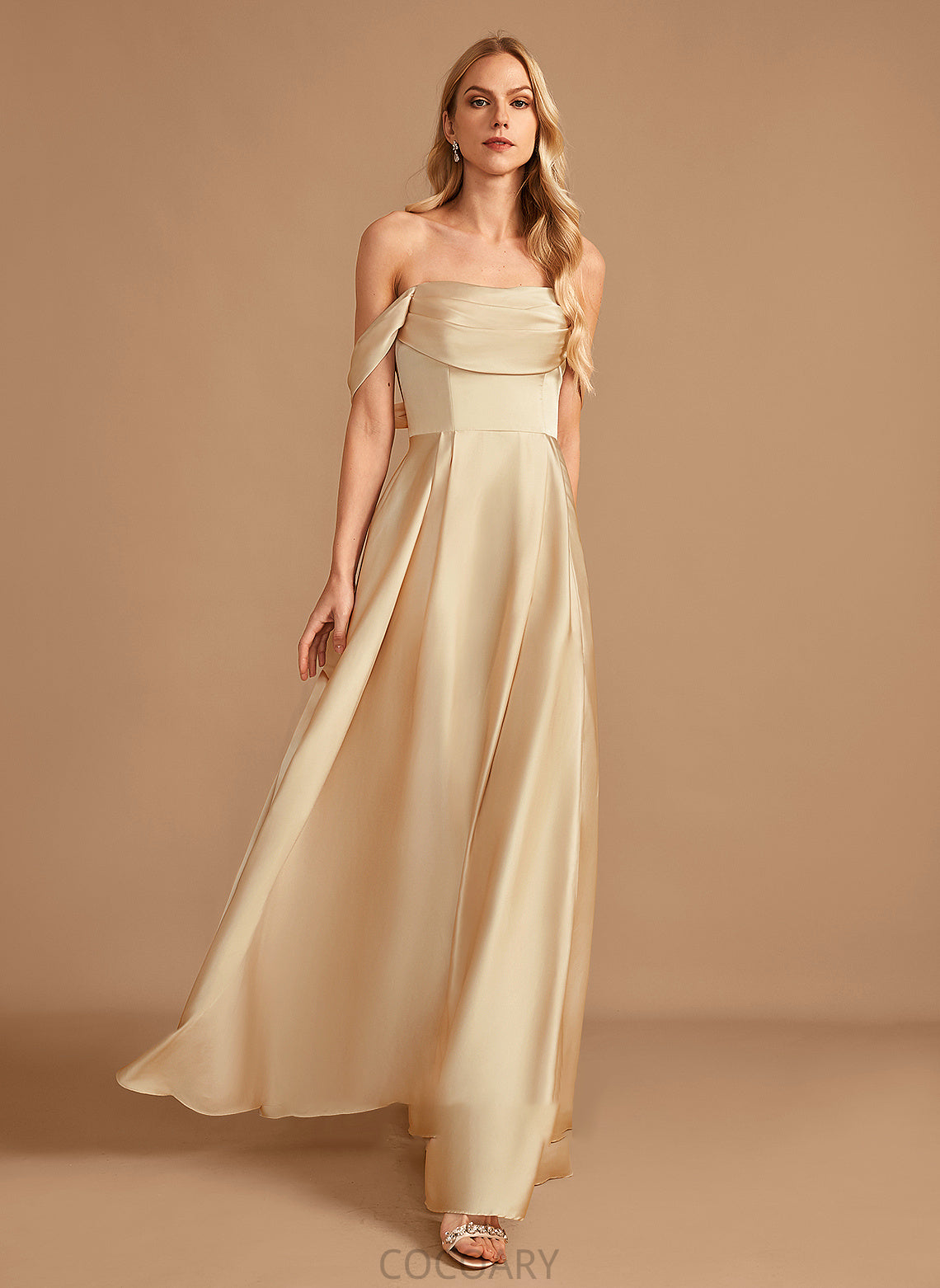 A-Line SplitFront Silhouette Floor-Length Neckline Fabric Pockets Off-the-Shoulder Length Embellishment Eliza Floor Length Bridesmaid Dresses