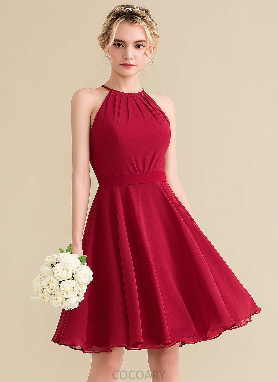 A-Line Length Fabric Neckline Ruffle Bow(s) Knee-Length ScoopNeck Embellishment Silhouette Xiomara Floor Length Bridesmaid Dresses