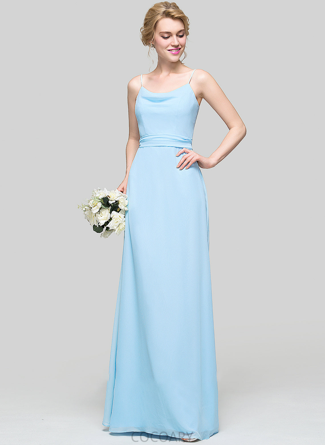 Fabric Floor-Length Silhouette Neckline Ruffle Embellishment A-Line CowlNeck Length Chanel Floor Length A-Line/Princess Bridesmaid Dresses