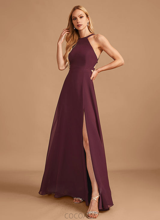 Fabric HighNeck SplitFront Length Embellishment Silhouette Floor-Length A-Line Neckline Elsie Empire Waist V-Neck Bridesmaid Dresses