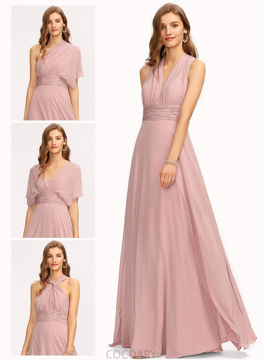 Silhouette A-Line Length Floor-Length Embellishment Neckline Halter One-Shoulder Ruffle V-neck Fabric Shyanne Bridesmaid Dresses