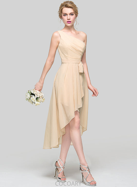 Bow(s) Silhouette One-Shoulder Fabric Length Asymmetrical A-Line CascadingRuffles Ruffle Embellishment Neckline Mireya Bridesmaid Dresses