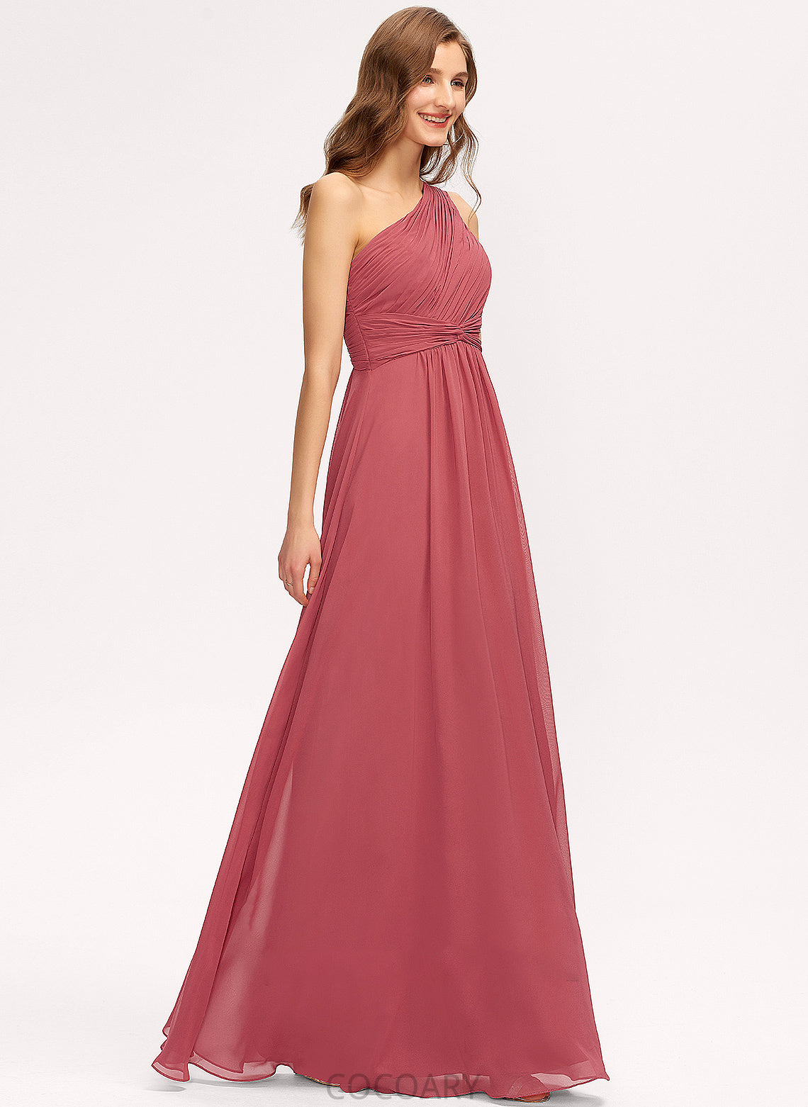 Length Fabric Floor-Length Silhouette Ruffle Embellishment Neckline One-Shoulder A-Line Rubi Spaghetti Staps Floor Length Bridesmaid Dresses