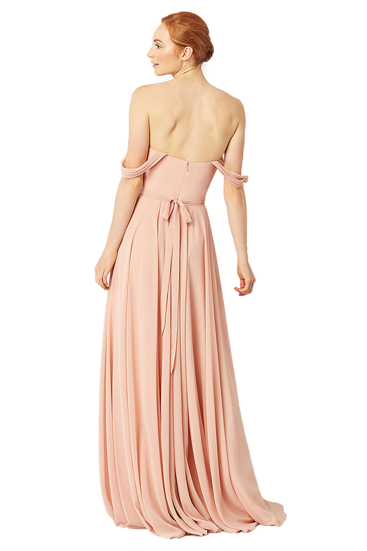 Vanessa Natural Waist Off The Shoulder Sleeveless Chiffon A-Line/Princess Floor Length Bridesmaid Dresses