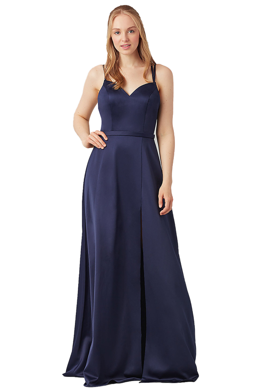 Samantha Natural Waist Satin A-Line/Princess Floor Length Sleeveless Straps Bridesmaid Dresses