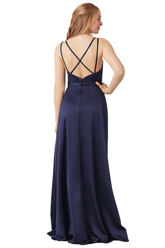 Samantha Natural Waist Satin A-Line/Princess Floor Length Sleeveless Straps Bridesmaid Dresses