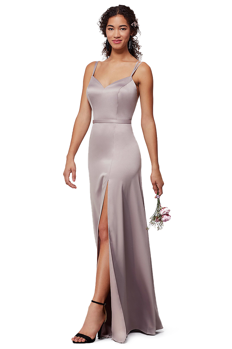 Samantha Natural Waist Satin A-Line/Princess Floor Length Sleeveless Straps Bridesmaid Dresses