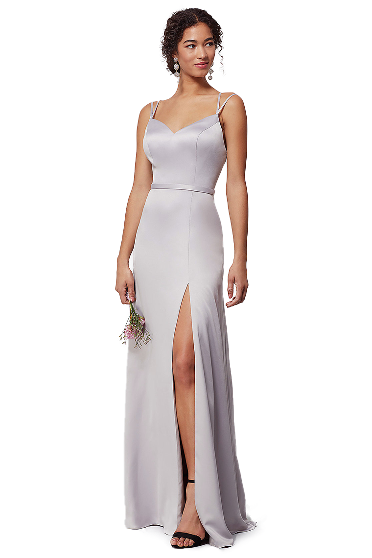 Samantha Natural Waist Satin A-Line/Princess Floor Length Sleeveless Straps Bridesmaid Dresses