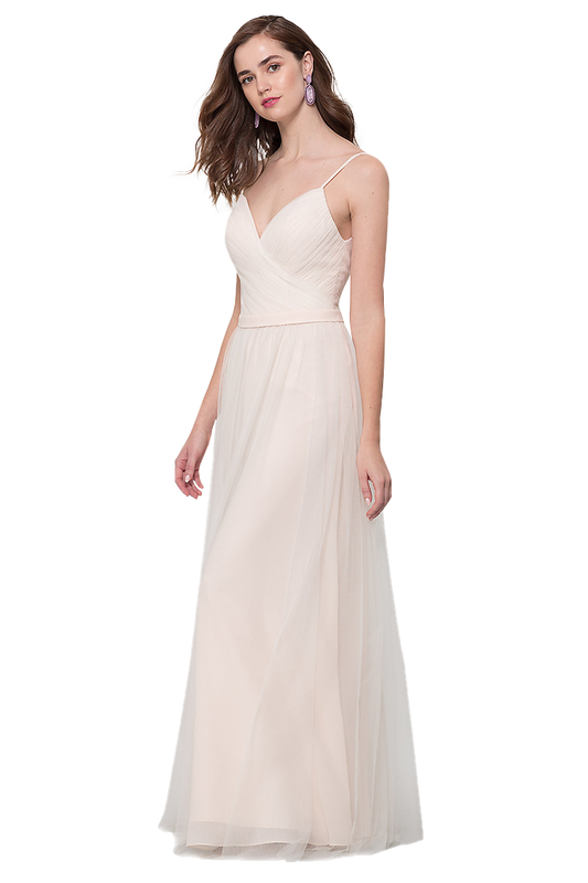 Kay Sleeveless Tulle Floor Length Natural Waist A-Line/Princess Spaghetti Straps Chiffon Bridesmaid Dresses