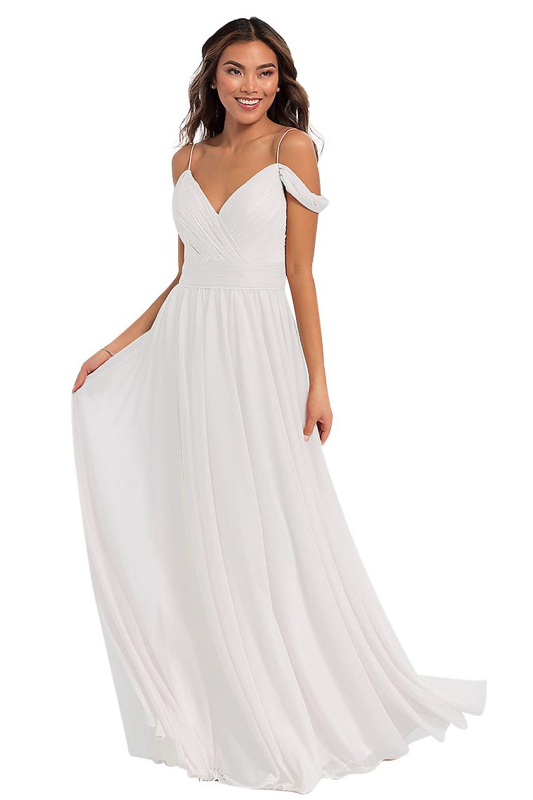 Lynn A-Line/Princess Floor Length Chiffon Natural Waist Off The Shoulder Sleeveless Bridesmaid Dresses