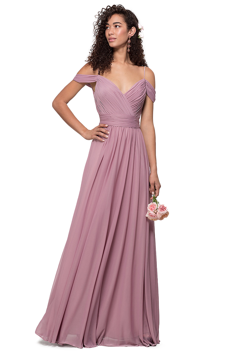 Lynn A-Line/Princess Floor Length Chiffon Natural Waist Off The Shoulder Sleeveless Bridesmaid Dresses