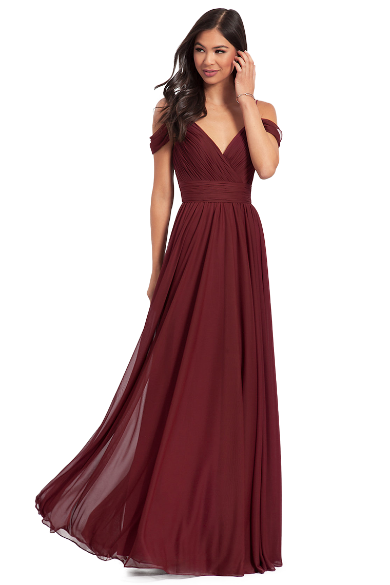 Lynn A-Line/Princess Floor Length Chiffon Natural Waist Off The Shoulder Sleeveless Bridesmaid Dresses