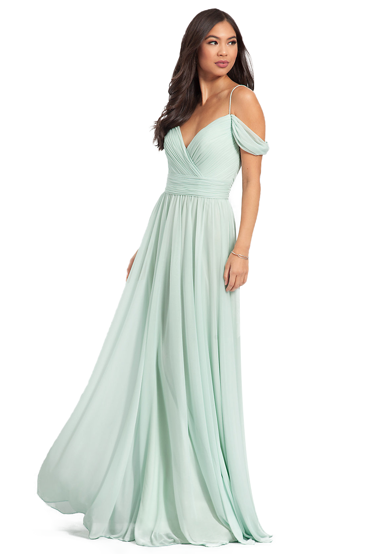 Lynn A-Line/Princess Floor Length Chiffon Natural Waist Off The Shoulder Sleeveless Bridesmaid Dresses