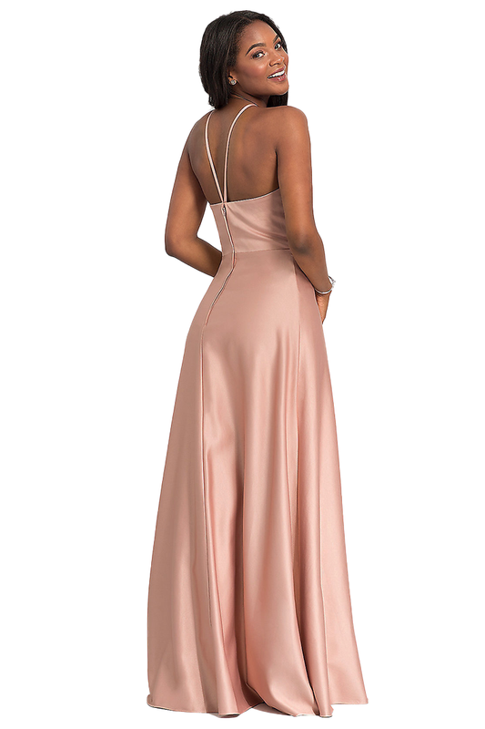 Novia A-Line/Princess Spaghetti Straps Floor Length Satin Natural Waist Sleeveless Bridesmaid Dresses