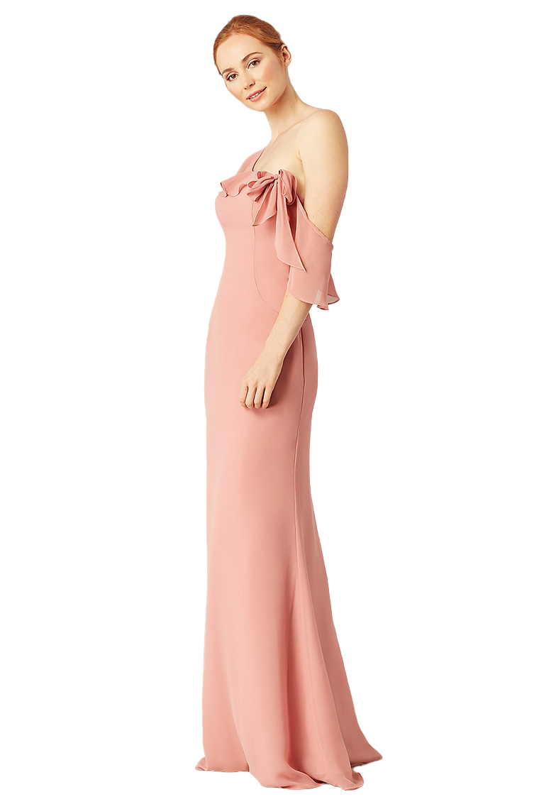 Kelly Sheath/Column Sleeveless Natural Waist One Shoulder Chiffon Floor Length Bridesmaid Dresses