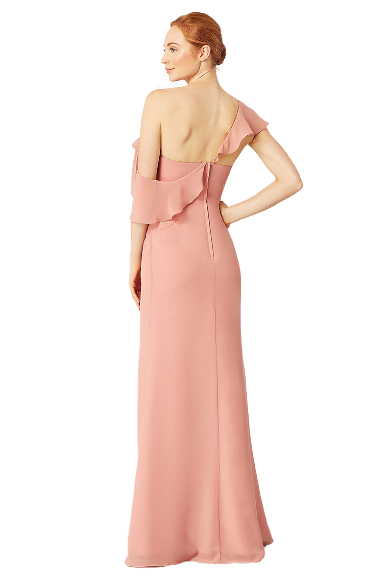 Kelly Sheath/Column Sleeveless Natural Waist One Shoulder Chiffon Floor Length Bridesmaid Dresses