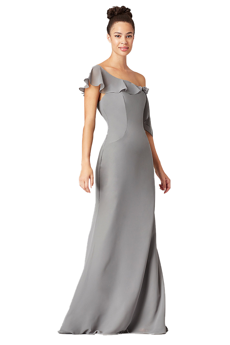 Kelly Sheath/Column Sleeveless Natural Waist One Shoulder Chiffon Floor Length Bridesmaid Dresses