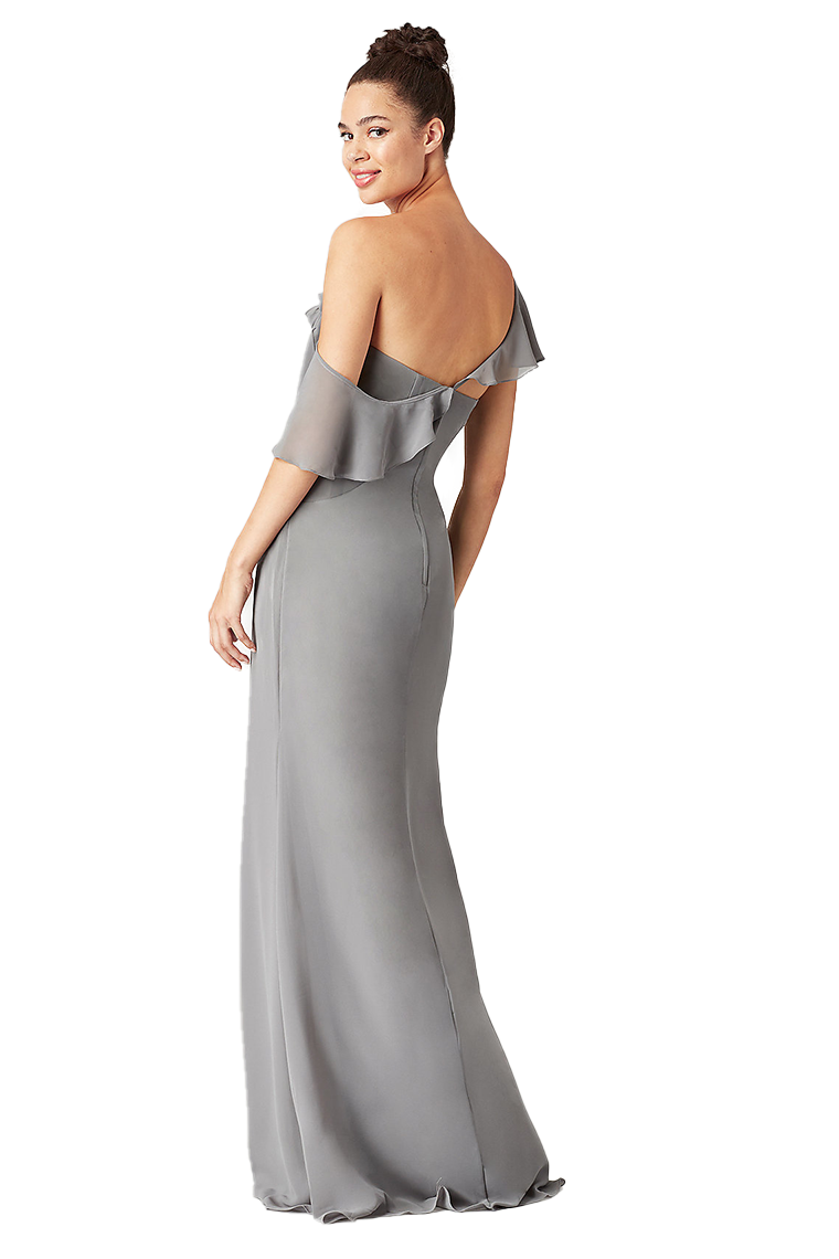 Kelly Sheath/Column Sleeveless Natural Waist One Shoulder Chiffon Floor Length Bridesmaid Dresses