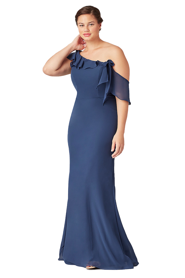 Kelly Sheath/Column Sleeveless Natural Waist One Shoulder Chiffon Floor Length Bridesmaid Dresses